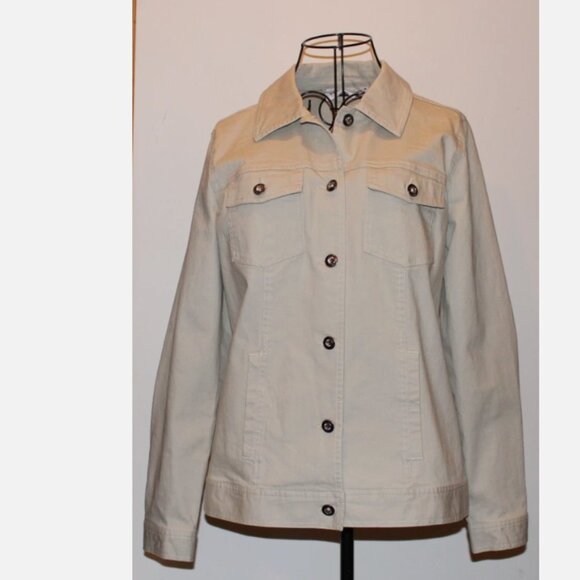 Tan Jean Jacket Denim Blazer Rhinestone Embellished Button Front XS D&Co. Beige - Picture 1 of 5